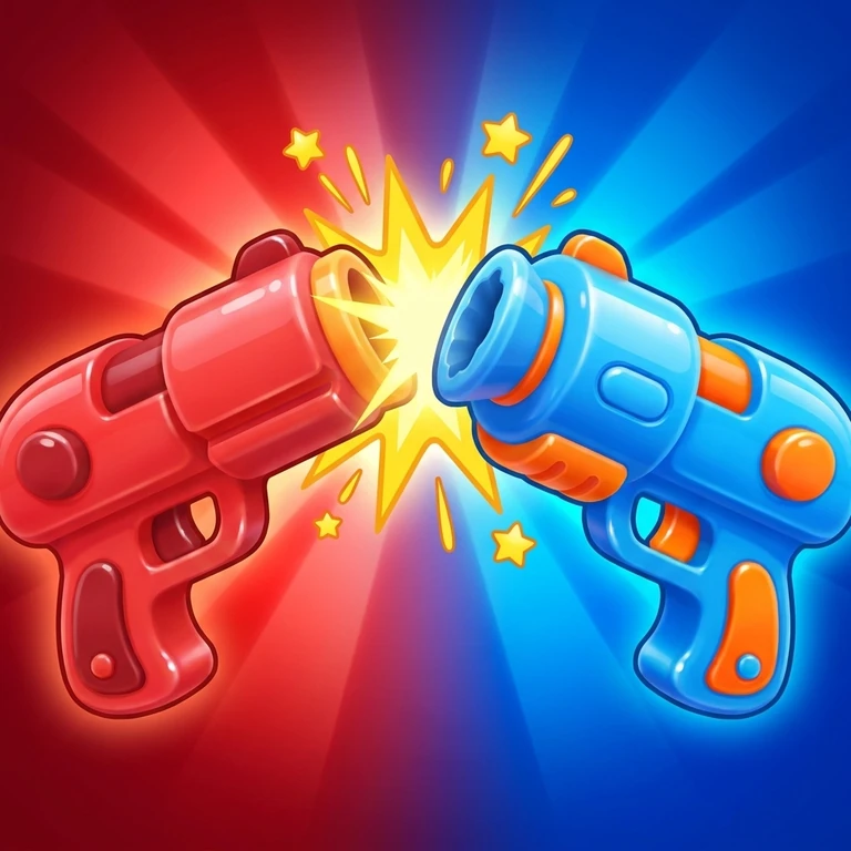 Red and blue Recoil Duel toy blasters collide.
